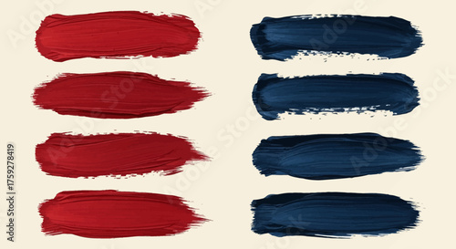 Collection of Red and Dark Blue Brush Strokes Showing Texture and Movement on a Light Background