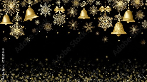 Luxurious Black and Gold Christmas Tree Background Image—Adorned with Shiny Gold Ornaments, Glittering Accents, and Elegant Details, Perfect for Holiday Cards, Festive Decor, Branding