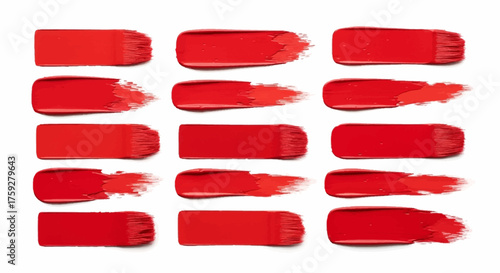 A Collection of Vibrant Red Paint Swatches Showing Diverse Application Techniques and Textures Perfect for Artistic Inspiration and Design Projects