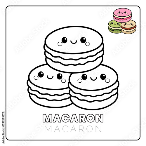 Macaron Cute Dessert Food Children coloring page