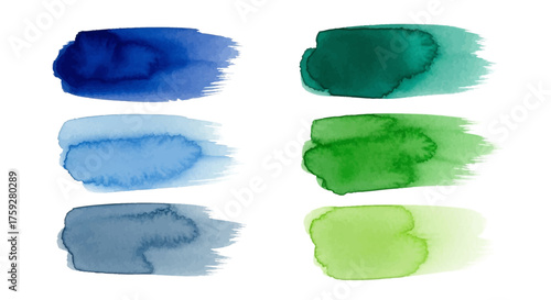 A Collection of Beautiful Watercolor Swatches Showing Gradients of Blue and Green Hues for Artistic Inspiration and Design Elements