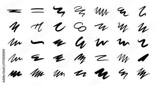 Collection of Hand Drawn Ink Strokes Scribbles and Lines in Black and White