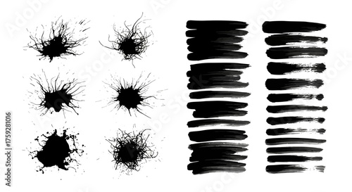 A Collection of Black Ink Splatter and Brush Stroke Textures for Graphic Design Projects