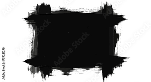 Abstract black paint brush strokes forming a textured border frame against a clean white background with rough edges suggesting artistic creation and modern graphic design elements