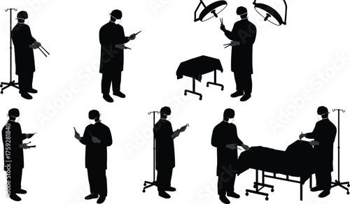 Flat vector illustration of surgeons performing operation in hospital, medical teamwork in operating room, healthcare surgery scene, professional doctors design