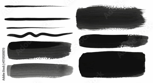 A Collection of Artistic Brush Strokes and Lines in Black Ink Showcasing Diverse Textures and Applications