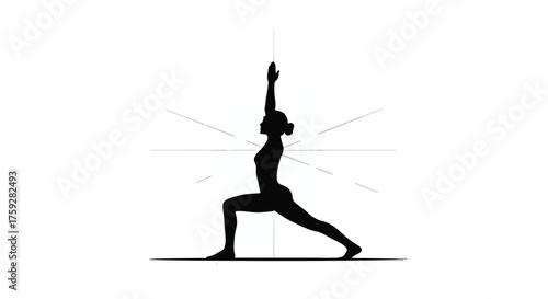Silhouette of a woman in a warrior yoga pose, embodying strength and balance.