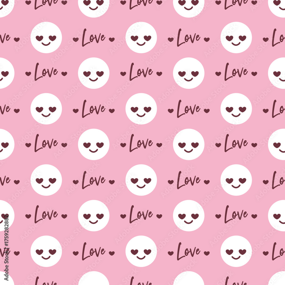 Obraz premium Love Struck Face and Words Happiness Pattern Art can be use for background, apparel, and template design