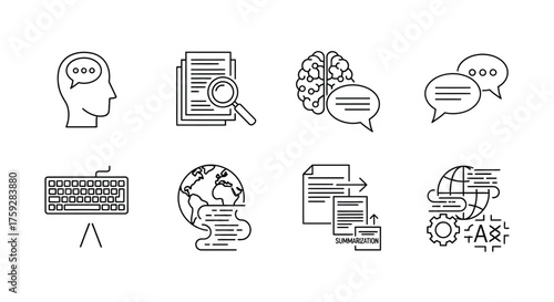 Conceptual icons representing ideas learning research communication technology and data analysis vector