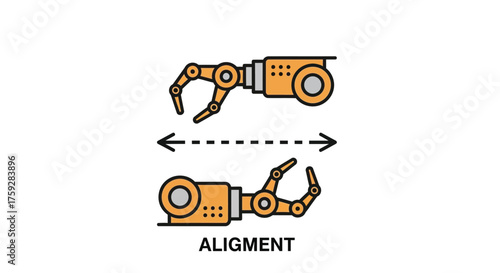 Robotic arms in precise alignment for industrial automation and manufacturing processes vector