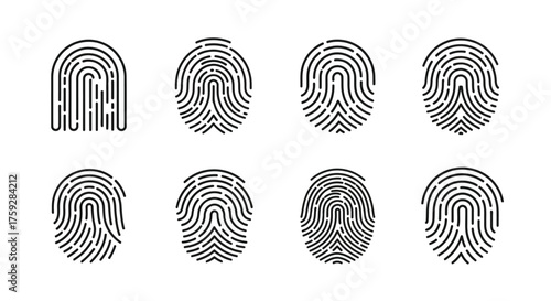 Collection of diverse fingerprint patterns for security and identification concepts vector
