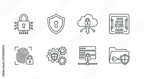 Cybersecurity concept icons data protection digital security cloud storage biometrics and network safety vector