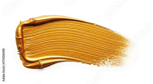 Abstract golden paint stroke texture with metallic shimmer and visible brush marks on a white background symbolizing luxury and opulence