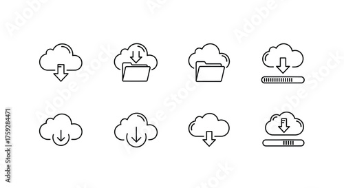 Set of doodle style cloud computing icons for data storage and transfer concepts vector