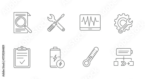 Hand drawn icons representing service maintenance repair technical support and diagnostics tools vector