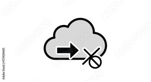 Cloud icon with arrow showing data transfer and connection disabled symbol vector
