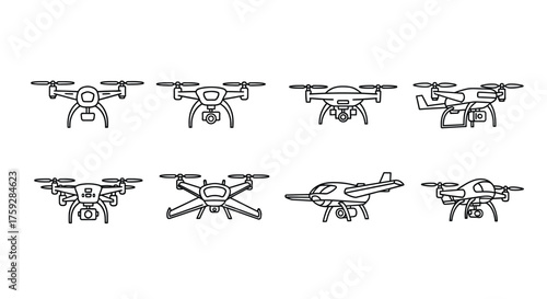 Collection of quadcopter drone sketches aerial photography technology futuristic innovation design vector