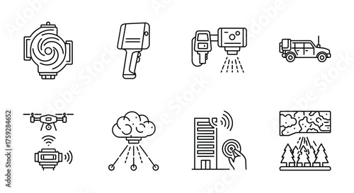Set of modern technology icons representing innovation and future smart systems vector