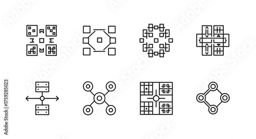 Abstract schematic diagrams representing system architecture and data flow in business and technology concepts vector