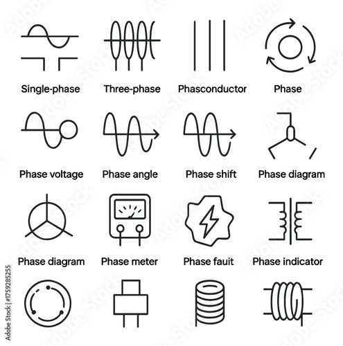 Electrical phasor symbols: single-phase to phase indicator diagrams