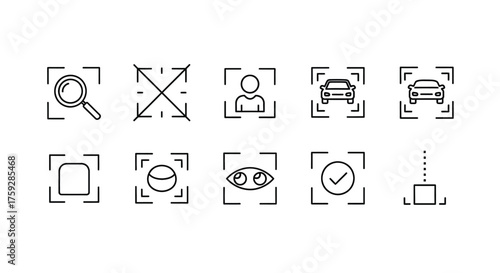Collection of recognition and scanning icons for technology and security applications vector