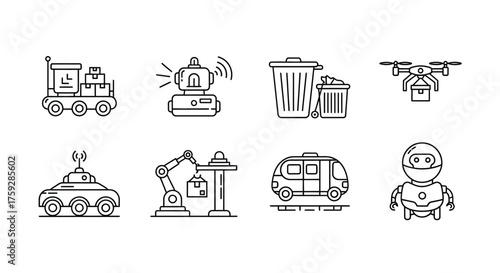 Collection of hand drawn icons representing modern technology and industrial elements in a sketch style vector