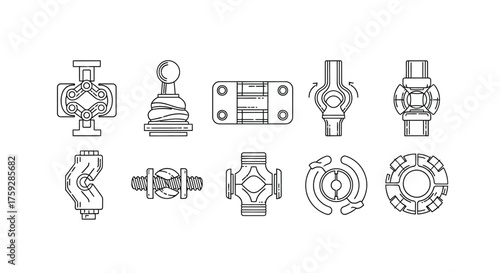 Collection of mechanical joint components and fasteners for industrial applications and engineering designs vector