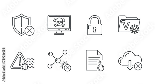 Set of security and data protection icons for digital safety and cybersecurity themes vector