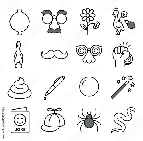 Humorous icon set: glasses, flowers, animals, magic, humor elements