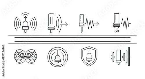 Set of network connection and signal icons for wireless technology and data transmission concepts vector