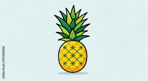 Illustration of a pineapple with green leaves, showcasing its tropical and vibrant nature in a simple design