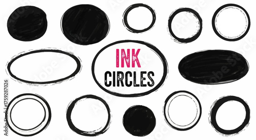 A Diverse Collection of Hand Drawn Ink Circles and Oval Shapes for Design Projects