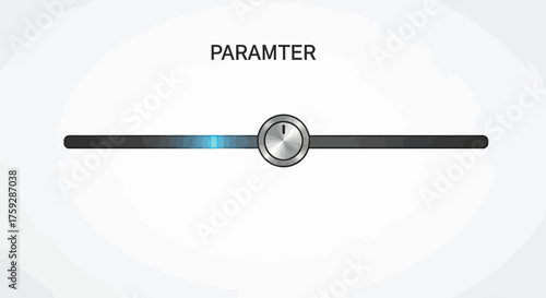 Sleek paramter slider control interface element with digital blue glow and chrome handle vector