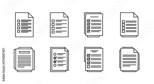 Set of hand drawn checklist and document icons for task management and planning vector