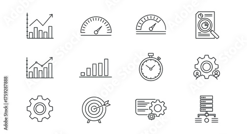 Collection of business performance metrics icons for analysis and growth strategy vector