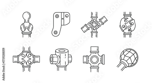 Collection of mechanical joint assemblies and components for industrial applications vector