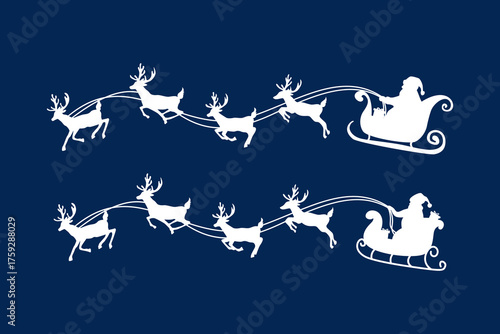 silhouette santa sleigh and reindeer flying vector