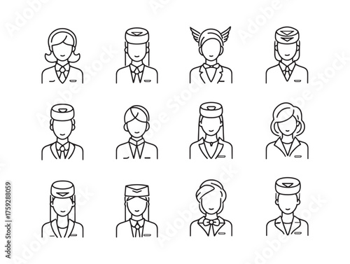 Flight Attendant Line Art Soaring Gracefully Above