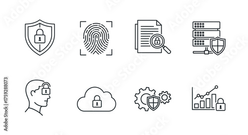Cybersecurity icons set digital security technology data protection innovation concepts collection vector