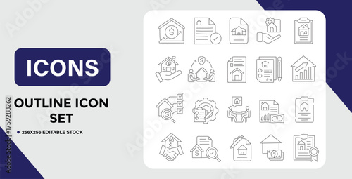 Real Estate Outline Icon Set Property Investment and Home Ownership Concepts