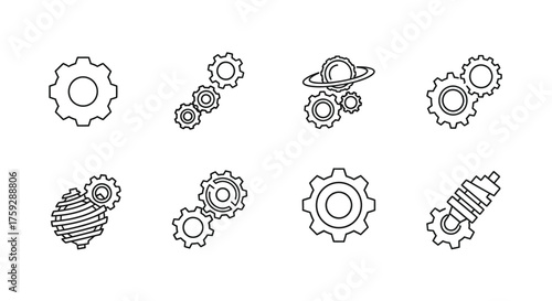 Collection of detailed mechanical gears and cogs in a clean top down presentation vector