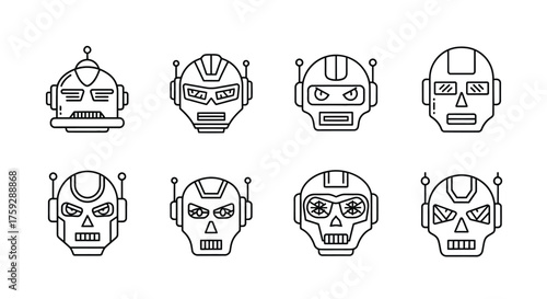 Collection of diverse futuristic robot head icons for sci-fi and technology concepts vector