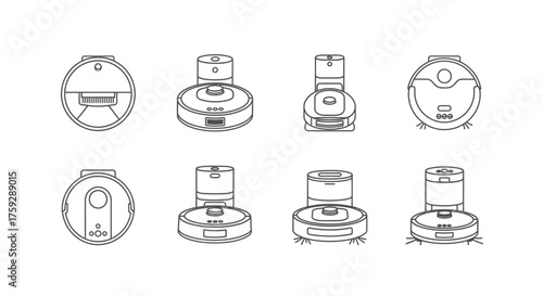 Collection of robot vacuum cleaner designs and components for modern home automation vector