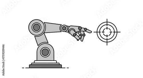 Robotic arm reaches for target symbol technology innovation automation manufacturing precision aim vector