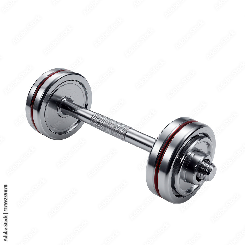 Naklejka premium Sleek Chrome Dumbbell Isolated on White Background for Fitness Use