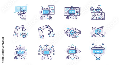 Modern robotics and artificial intelligence icons set for futuristic technology and automation concepts vector