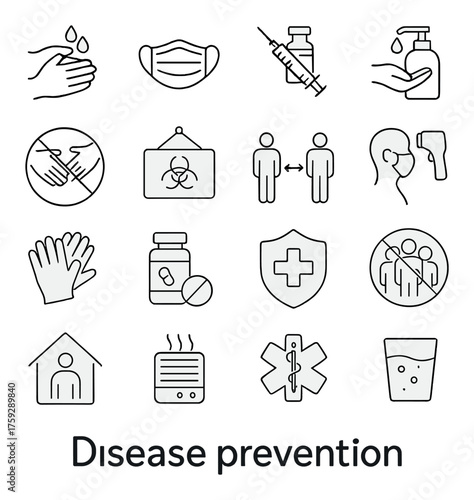 Disease prevention: essential icons for hygiene and health safety measures