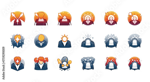 Diverse set of watercolor style portrait icons representing various professions and personalities vector