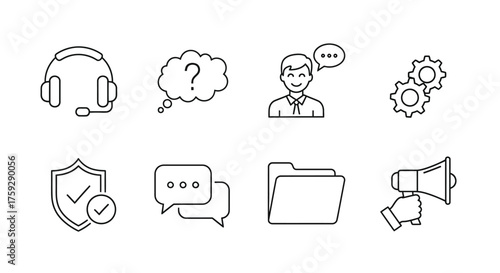 Hand drawn icons set for customer service support technology and communication concepts vector