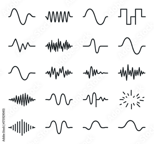 Visual collection of various waveform patterns on dark background